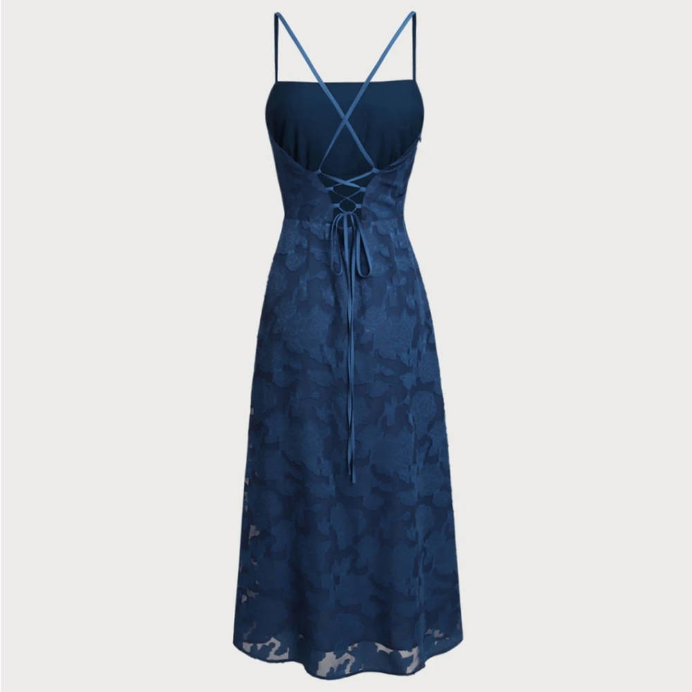 Rihoas Navy Jacquard Slip Backless Maxi Dress - Picture 7 of 10